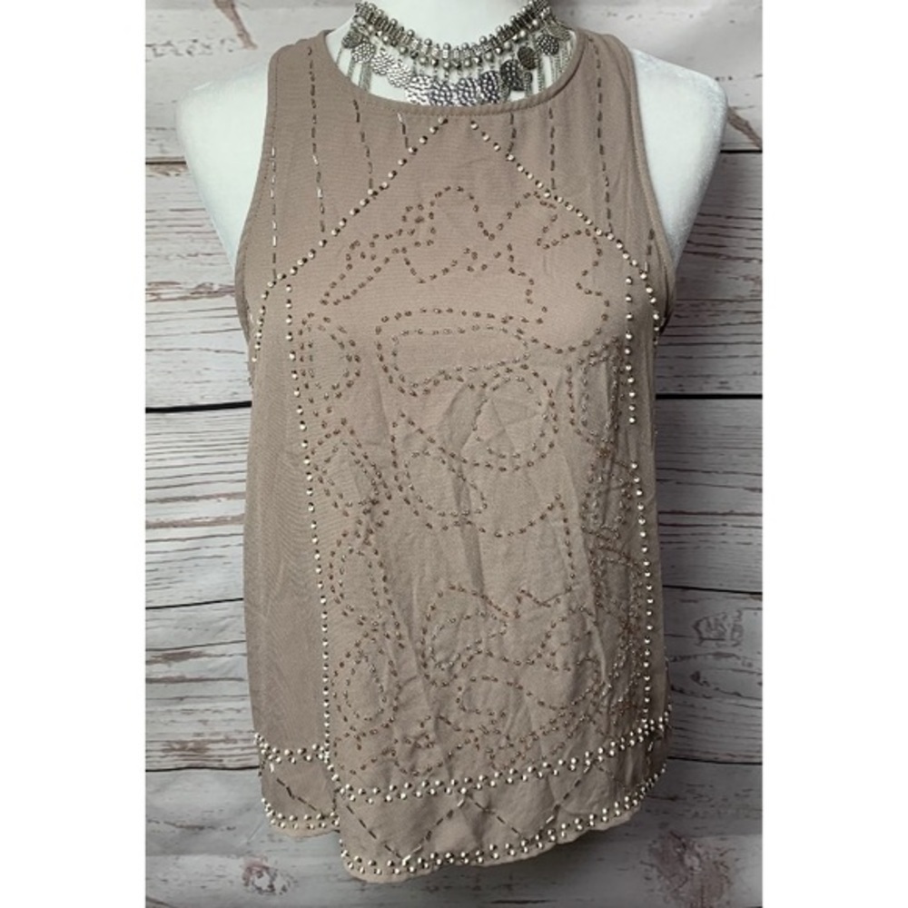 BKE Boutique Taupe Embellished Sleeveless Blouse
